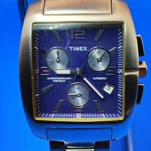 Vintage 1998 Timex Tank 46mm Chronograph Date Mens Quartz Watch Super Lume 6.75